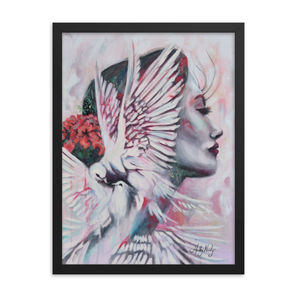 Breathtaking double exposure painting of a girl adorned with doves